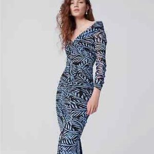 Diane von Furstenberg Ganesa Bella palm midi ruched off shoulder dress XL NEW